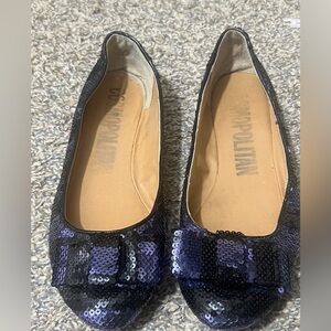 Elegant Black and Violet Purple Bow Glitter Flats Shoes